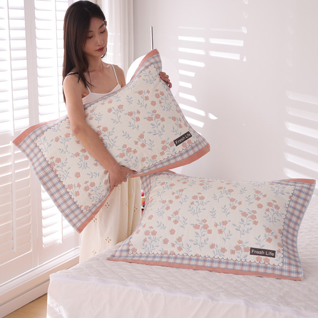 High-density pure cotton gauze pillow towel pair simple cotton soft adult pillow towel sweat-absorbent and breathable household cover towel