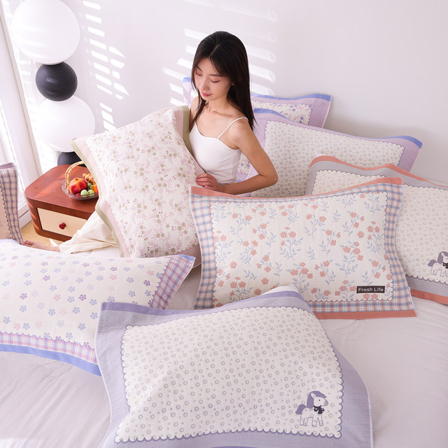 High-density pure cotton gauze pillow towel pair simple cotton soft adult pillow towel sweat-absorbent and breathable household cover towel