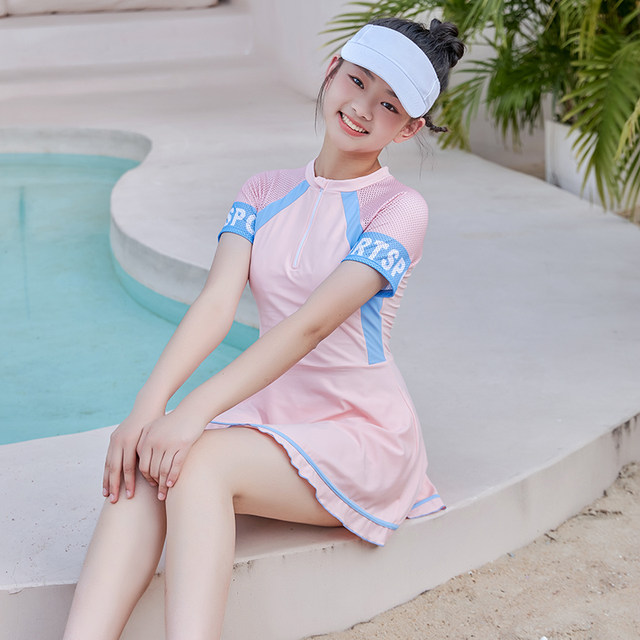 Doxi Bell Large Size Girls Swimsuit Casual Beach Surfing with Zipper Flat Angle Children's Elementary School Student One-piece Swimsuit