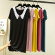 Modal V -neck short -sleeved dress female summer casual thin home nightdress loose large size over -the -knee A -line long skirt