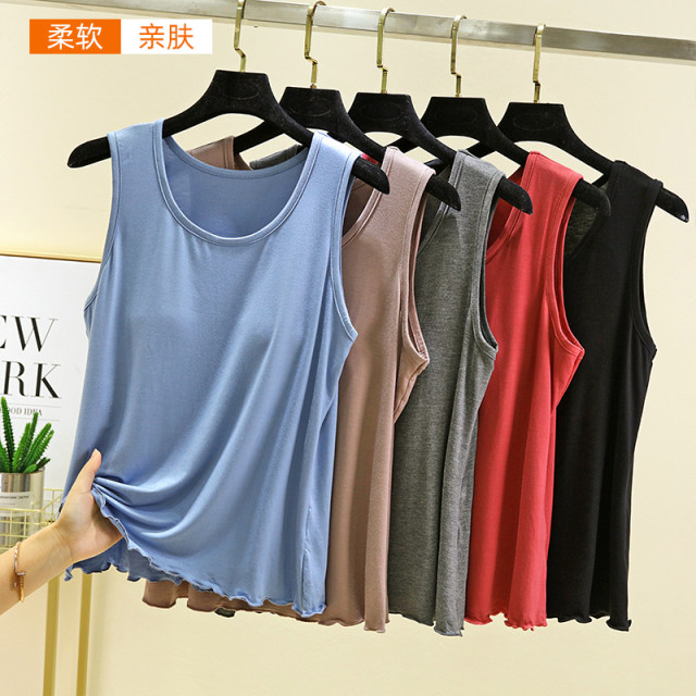 Modal vest with chest pad for women for summer thin style, wear-free bra, sleeveless top, solid color, versatile base shirt
