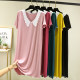Modal V -neck short -sleeved dress female summer casual thin home nightdress loose large size over -the -knee A -line long skirt