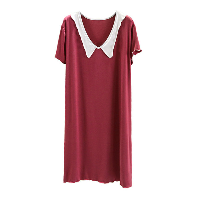 Modal V -neck short -sleeved dress female summer casual thin home nightdress loose large size over -the -knee A -line long skirt