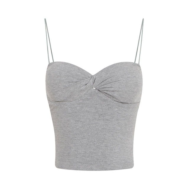 ITSNIKAR Sexy Kinkle Sling Vest for Women with Summer Chest Pads Outside and Slim-fitting Knitted Top
