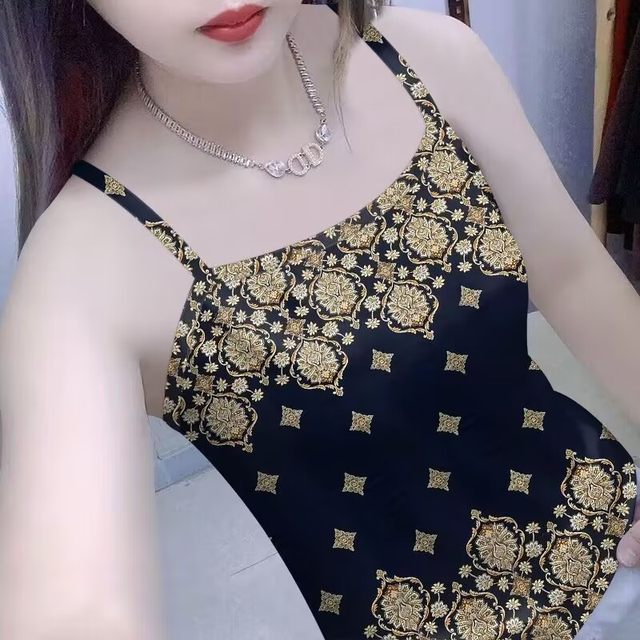 Contrast color suspenders for women 2025 summer new style printed slim outer wear slimming sleeveless tops suspenders bottoming shirt for women
