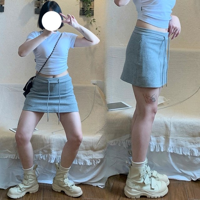 Gray sweat skirt casual skirt women's summer high waist small big size cover hips and make them look slim and A-line hip-pack short skirt