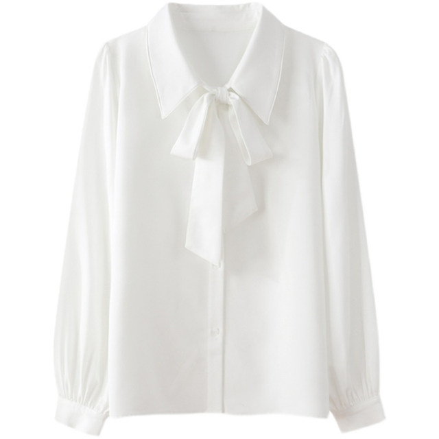 Spring and summer interview bow white shirt women's large size high-end professional shirt French streamer lantern sleeve top
