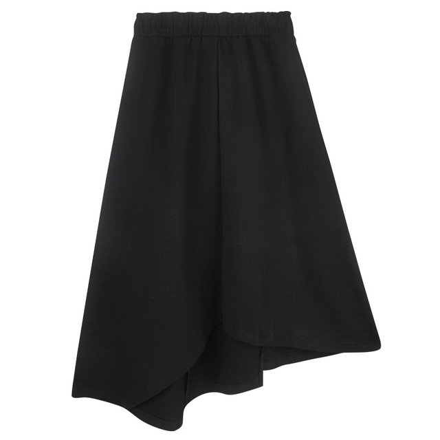 Black irregular skirt female autumn mid -length loose large -size pocket high -waist French retro A -line long skirt
