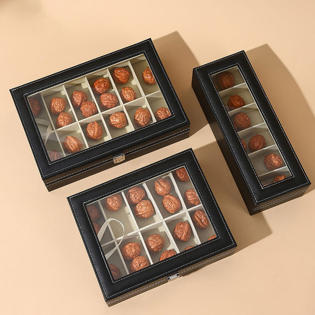 Leather skylight literary play walnut storage box lion head storage box walnut display display box walnut collection box