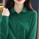 Pure cotton shirt for women loose large size POLO collar long sleeve cardigan solid color high-end shirt for women professional business women clothing
