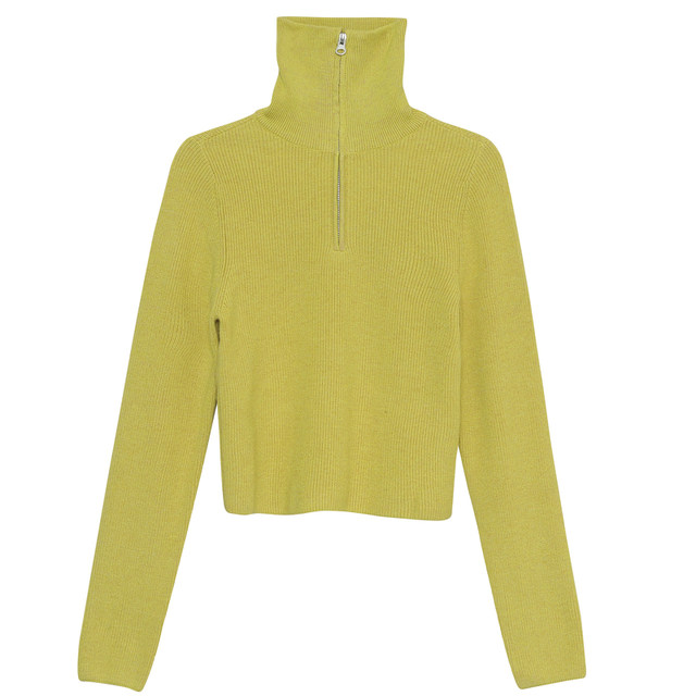 MOVEUP 2022 Autumn New Style High Collar Zipper Designer Short Sweater for Women