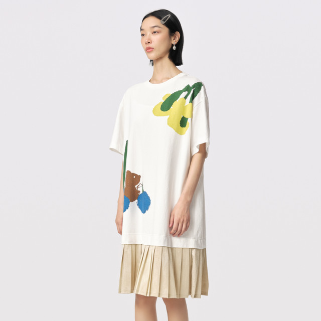 MOVEUP Fantasy Walk 2024 Summer New Style.FUN Series Round Neck Cute Print Designer Knitted Dress
