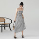 one more2025 summer new slim one-length striped suspender dress for women high-end strapless long skirt