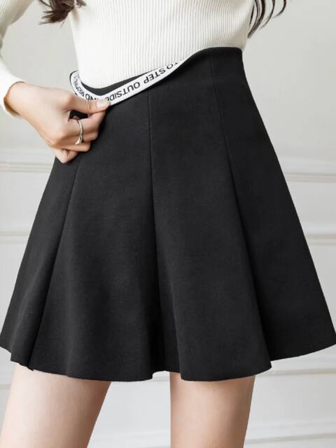 Micro-bulging letters high-waisted flared skirt A-line skirt autumn and winter 2024 new slim versatile umbrella skirt pleated skirt
