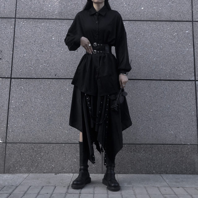 Spring and Autumn Skirts for Women 2025 New Shirts High Waist Irregular Yamamoto Design Sense Dark Style Long Skirt for Women Retro
