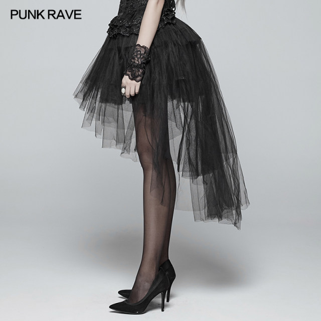 Punk mesh puffy skirt autumn new women's lace stitching A-line skirt mid-length skirt irregular cake skirt