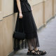 2025 summer new product stacked yarn high-waisted slim skirt for women fashion versatile temperament design A-line mid-length skirt