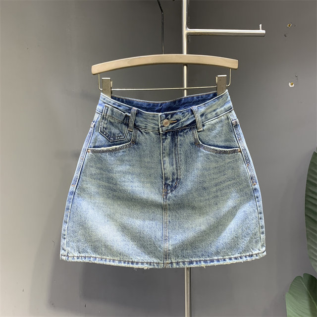 European products 2024 summer new fashionable pocket light blue wash A-line denim skirt temperament simple hip-pack skirt
