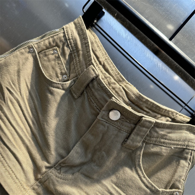 The same style as 2025 summer new pleated denim skirt for internet celebrities hot girl side zipper khaki A-line skirt
