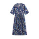 Van Gogh's new V-neck full-cotton printed floral loose large-size lace-up short-sleeved literary dress for women