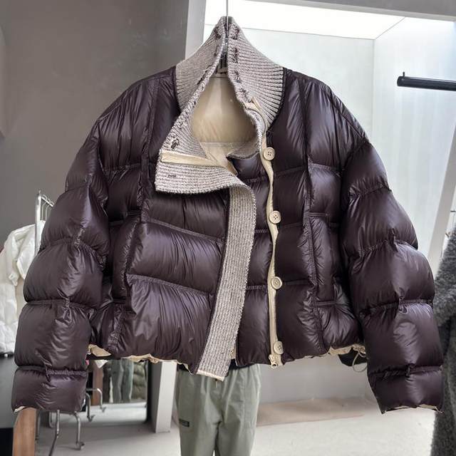 Designed knitted small down jacket warm women's short winter new woolen collar bread coat thickened jacket European goods