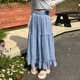 High-waisted temperament plaid cake skirt for women in summer new products black ears half-body long skirt versatile Korean design ins