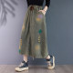 Retro -made old -fashioned embroidered denim skirt Female spring and autumn large size fat MM loose mid -long skirt covering A -line skirt

