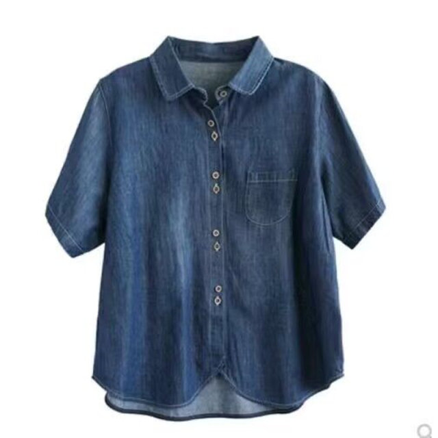 Tennis denim short-sleeved shirt for women in summer loose thin design niche shirt commuting versatile cardigan top