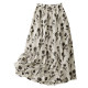 Retro printed cotton and linen skirt for women in summer thin elastic waist slimming mid-length drooping flowing a-line umbrella skirt
