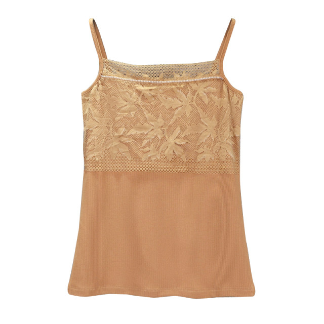 Suit with camisole for women 2025 new style white fashionable fashionable bottoming shirt lace anti-exposure autumn