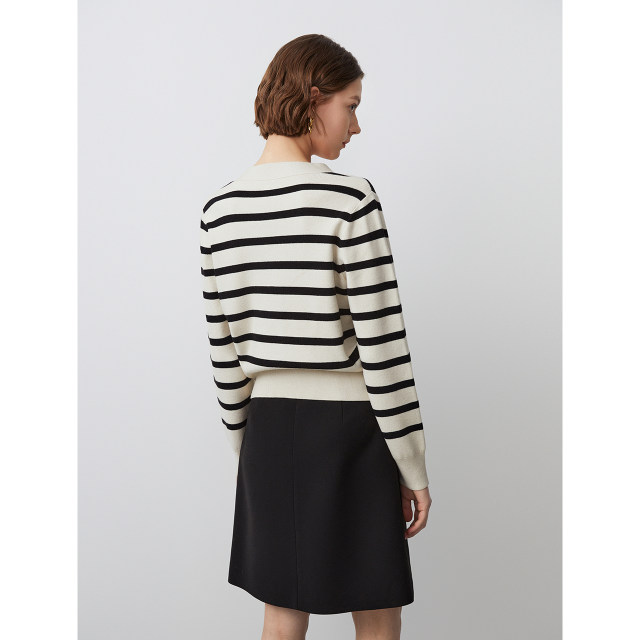 Langzi French retro striped wool sweater temperament Verithful repair long sleeve casual cardigan jacket jacket winter