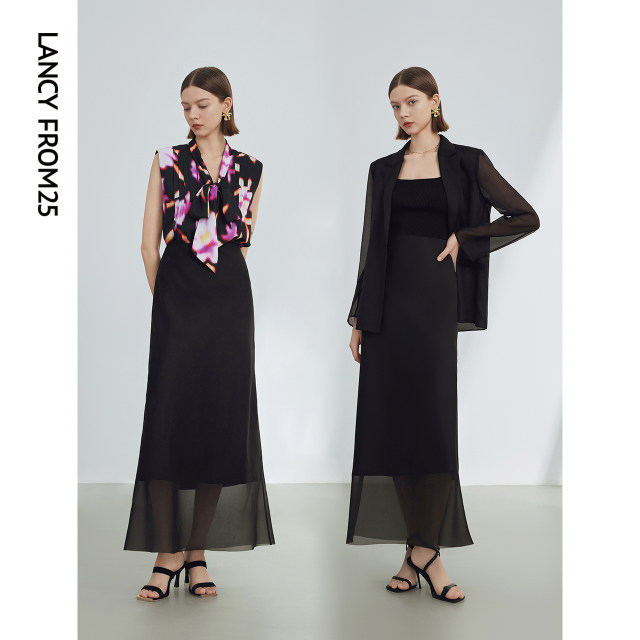 Langzi retro design straight high waist slim skirt for women 2024 summer new high-end temperament skirt
