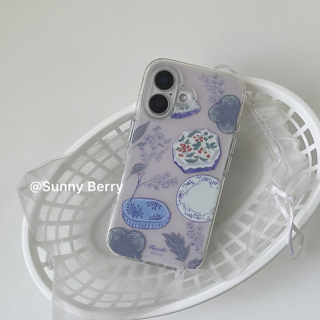 
Sunflower ins spring new Chinese style gentle and elegant purple branches and leaves plate box illustration suitable for Apple 17pro mobile phone case iphone16promax/15/14 protective cover anti-fall