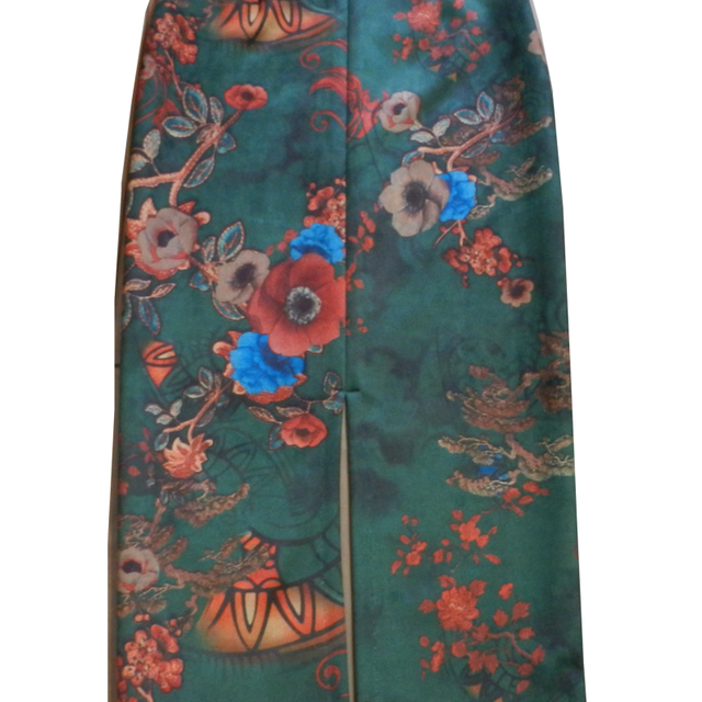 New fashionable spring and autumn printed elastic texture deer leather rear slit long skirt high waist hip slim one-step skirt