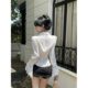 Irregular flared sleeve lace shirt for women early autumn hot girls v-neck short shoulder pad top high-quality sun protection shirt