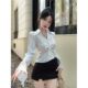 Irregular flared sleeve lace shirt for women early autumn hot girls v-neck short shoulder pad top high-quality sun protection shirt