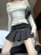 Korean authentic purchasing agent 2024 spring new ins new side button vertical stripe pleated sweet skirt