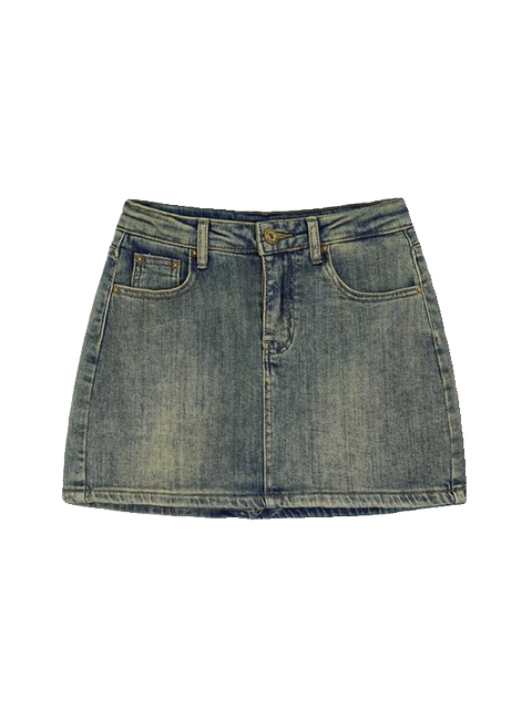 Fat mm retro old denim skirt female hot girl large size versatile high waist small hip A-line skirt summer