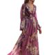 
2025 cross-border summer new style foreign trade printed women's dress Amazon V-neck long-sleeved large hem skirt for women
