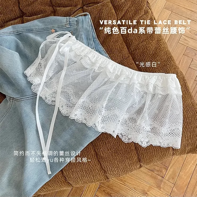 Design sense layered lace butt curtain spring and summer thin solid color sweet puffy short skirt white lace outer short skirt
