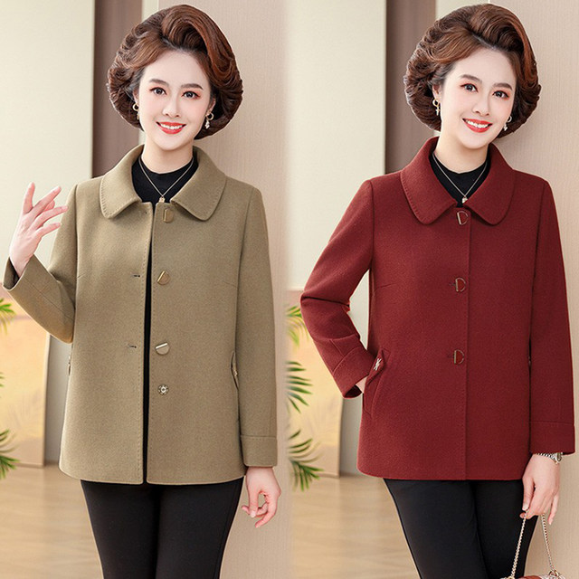 Middle-aged and elderly mothers autumn and winter style double-sided woolen woolen coats large size women's tops noble grandma woolen coats