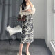 Chinese style skirt for women in spring and autumn fork hip-wrapped one-step skirt large size high waist slim ink jacquard straight long skirt summer
