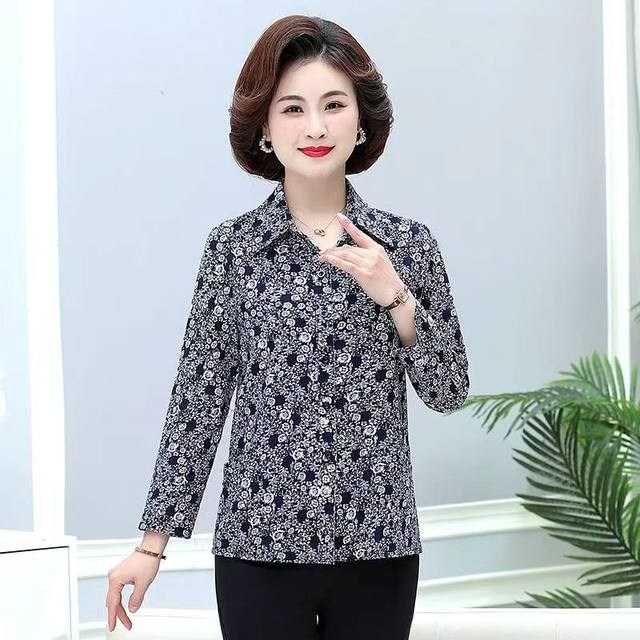 Middle-aged spring and autumn shirt women's long-sleeved fashionable floral top clothes middle-aged and elderly mothers early autumn pure cotton casual shirt