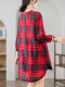 Fashionable plaid V-neck shirt for women fat girl loose large size five-point sleeve top casual mid-length summer shirt
