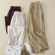 New summer 2024 solid color cotton and linen harem pants for women, slim and versatile elastic waist embroidered loose casual cropped pants
