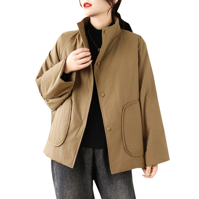 Xiaofei's home ~ Large size cotton jacket for women's new long velvet cotton stand collar thickened loose slimming casual cotton jacket for winter
