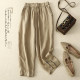New summer 2024 solid color cotton and linen harem pants for women, slim and versatile elastic waist embroidered loose casual cropped pants