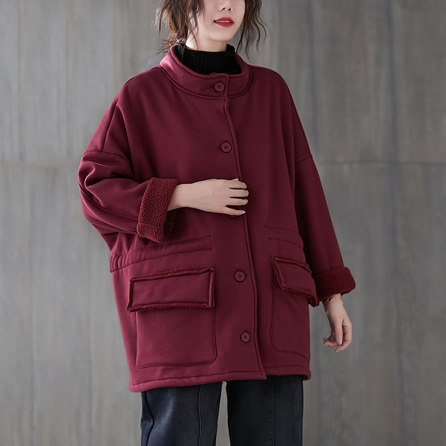 lamb fur coat for women 2024 winter mid-length Korean version large-size drawstring waist plus velvet thickened work jacket trendy