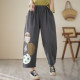 Japanese age-reducing patch embroidered wide-leg pants for women 2024 summer loose large size elastic waist casual straight nine-point pants
