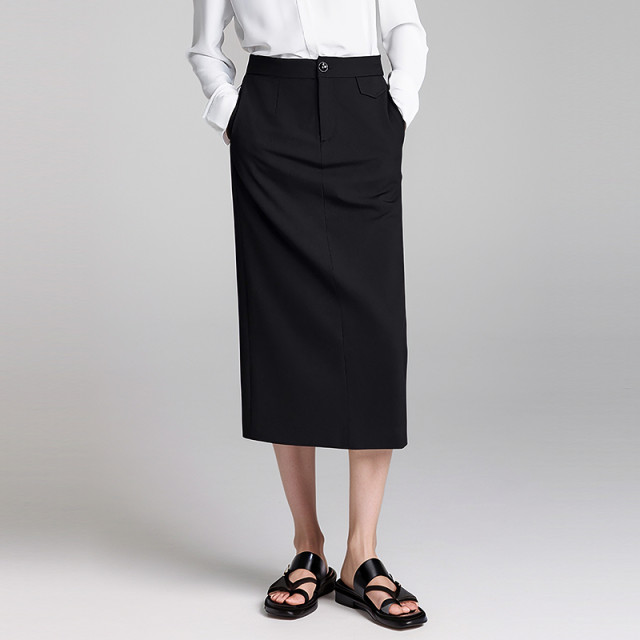 Lusi Belle's new mid-length skirt commuting high waist slim straight women's skirt black professional hip long skirt
